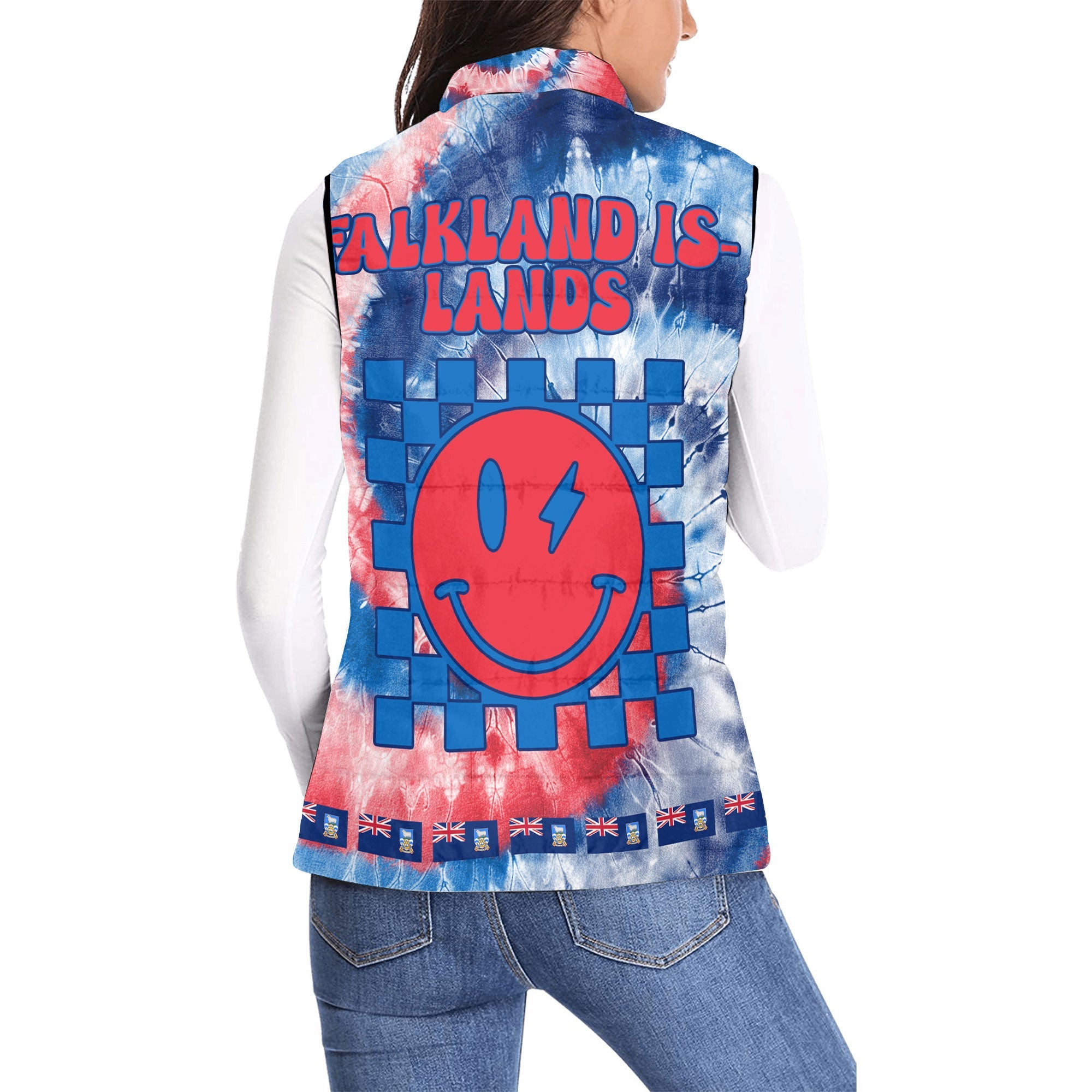 Falkland Islands Women Padded Jacket Vest Custom Tie Dye Style 2