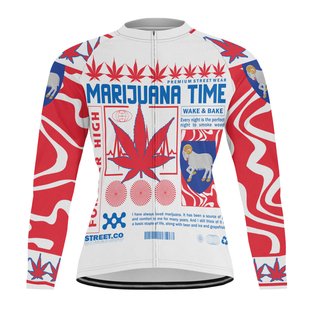 Faroe Islands Men's Cycling Jersey Long Sleeve Flag & Coat Of Arms Marijuanas Style