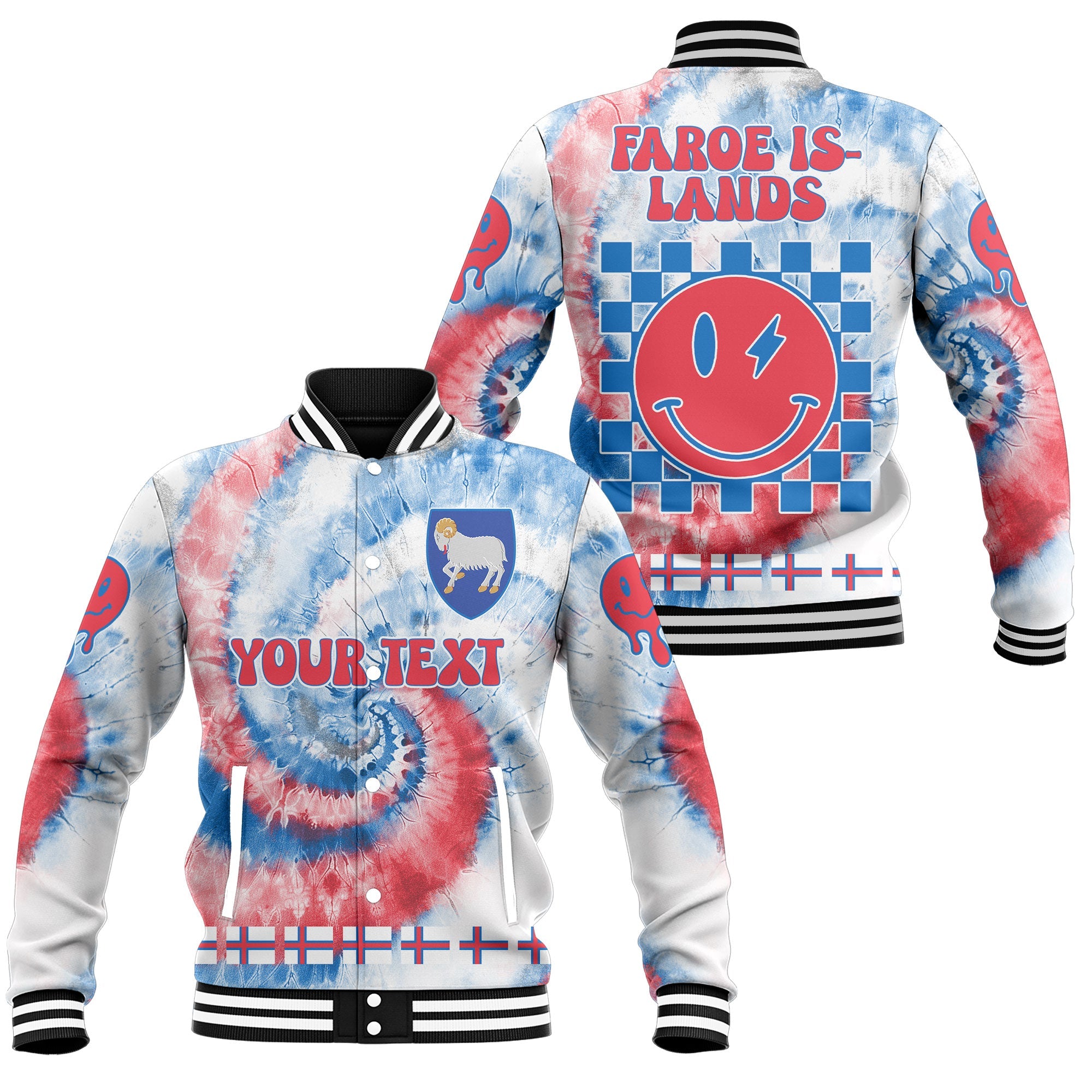 Faroe Islands Baseball Jacket Custom Tie Dye Style 1