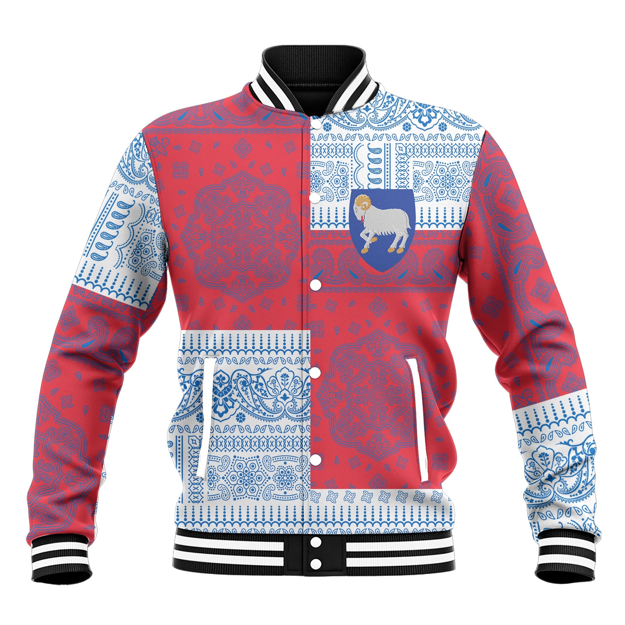 Faroe Islands Baseball Jacket Flag And Paisley Basic Style 2