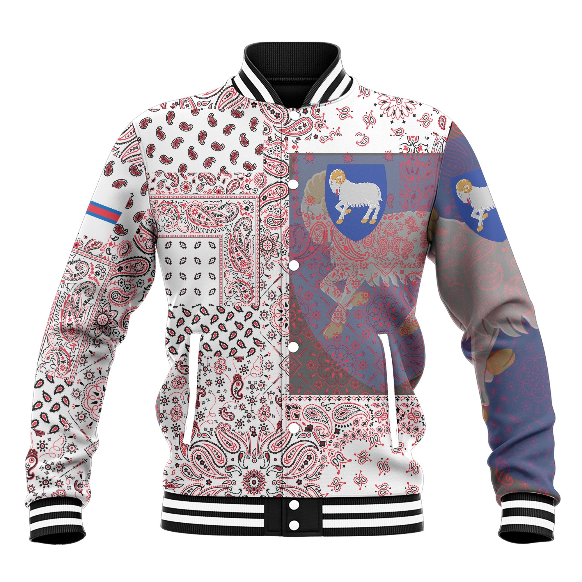 Faroe Islands Baseball Jacket Paisley Flag And Skull Style 2