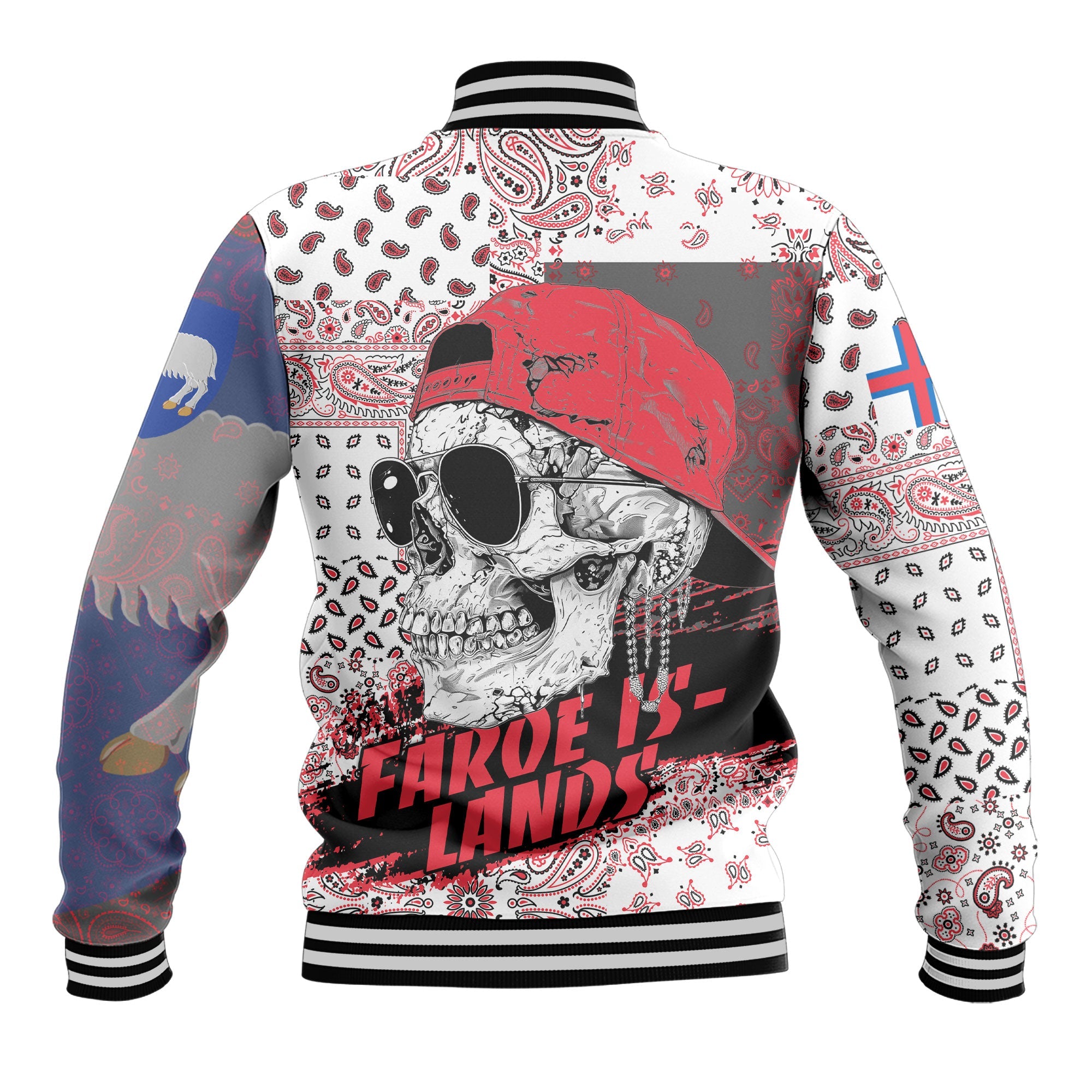 Faroe Islands Baseball Jacket Paisley Flag And Skull Style 3