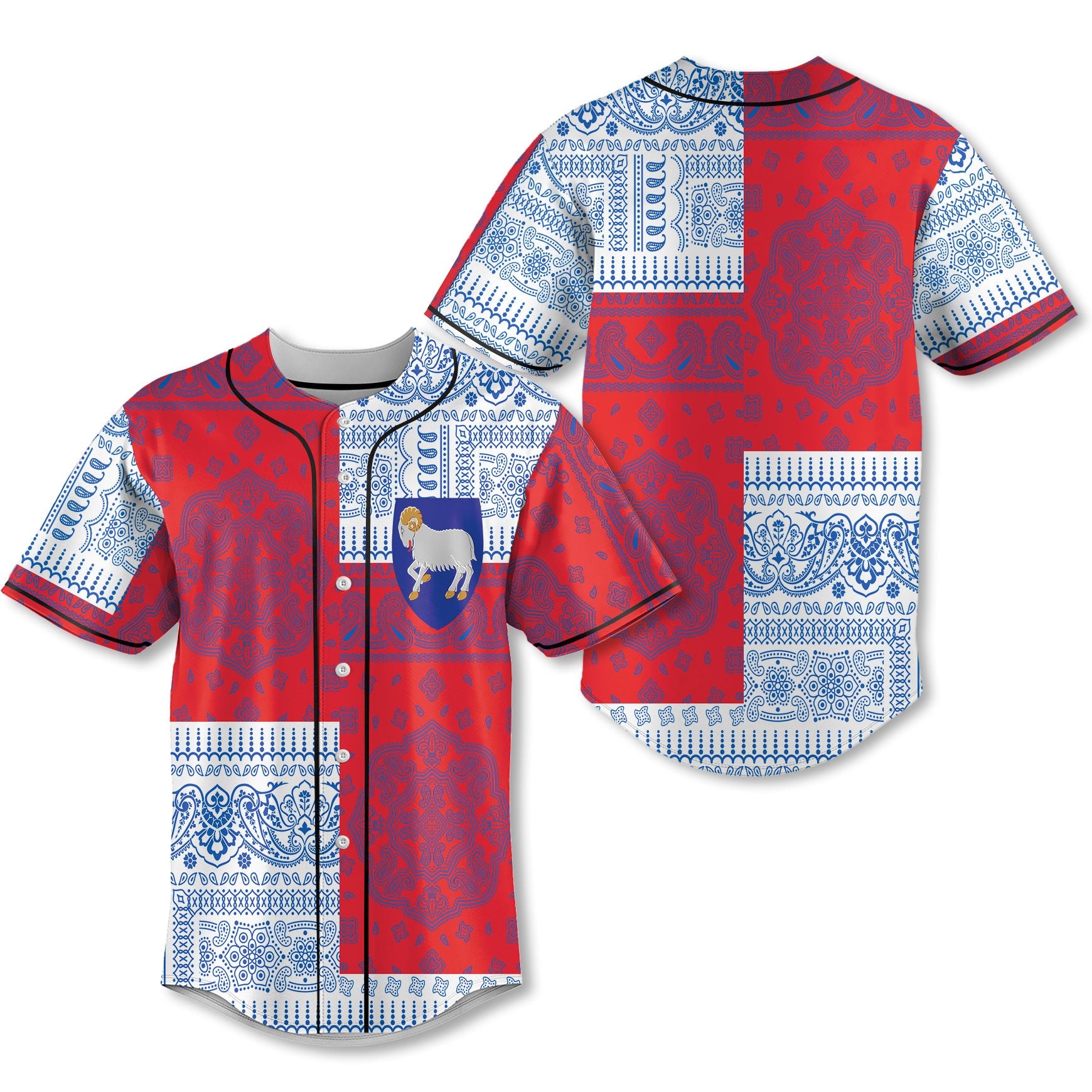 Faroe Islands Baseball Jersey Flag And Paisley Basic Style 1