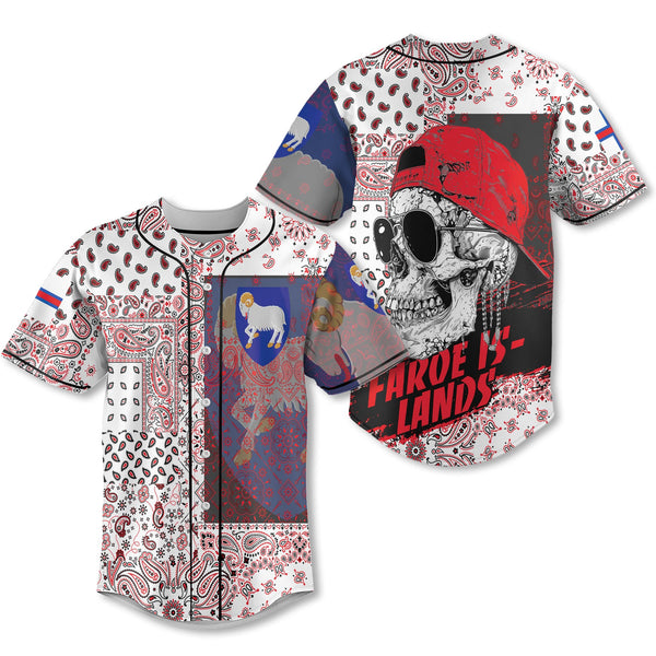 Faroe Islands Baseball Jersey Paisley Flag And Skull Style 1