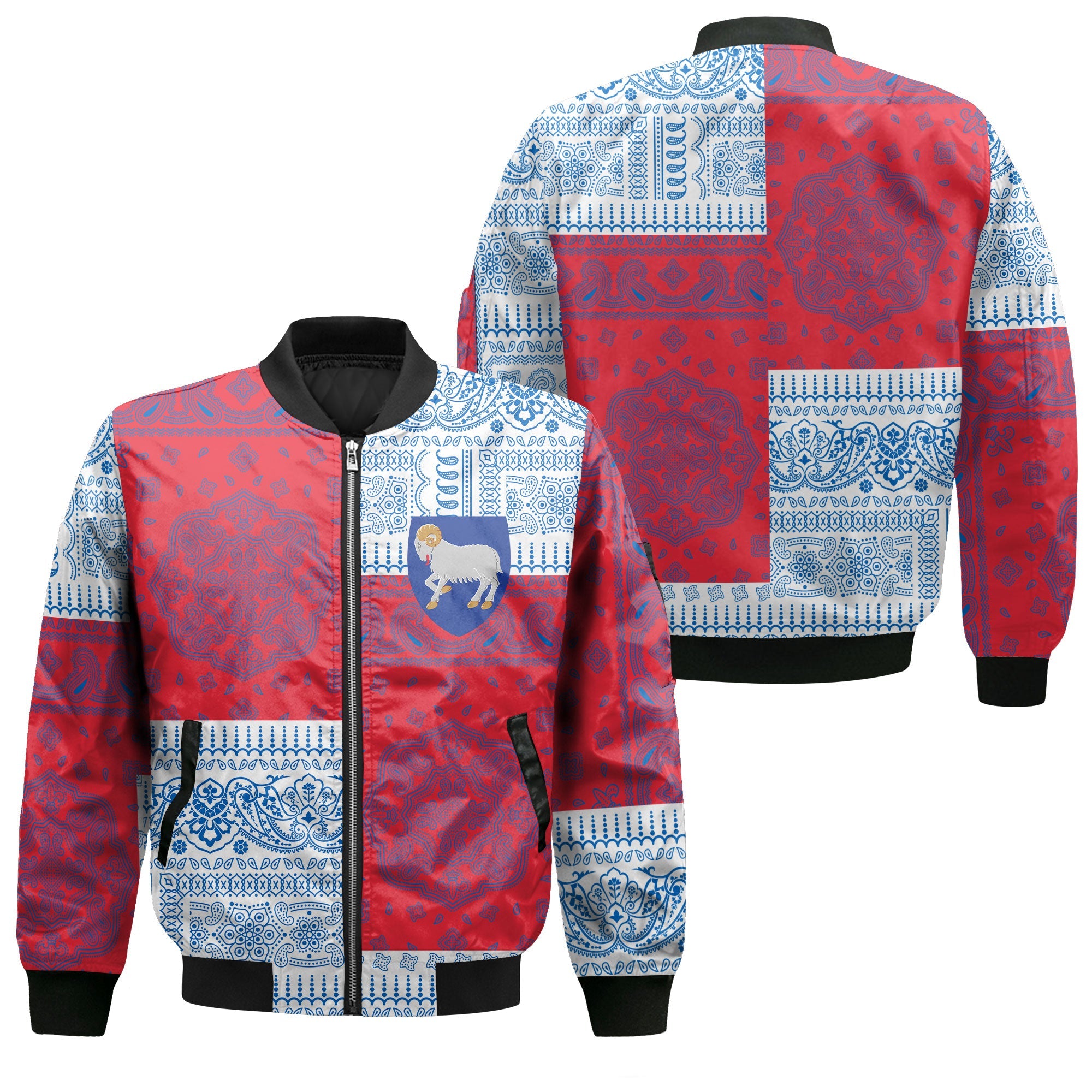 Faroe Islands Bomber Jacket Flag And Paisley Basic Style 1