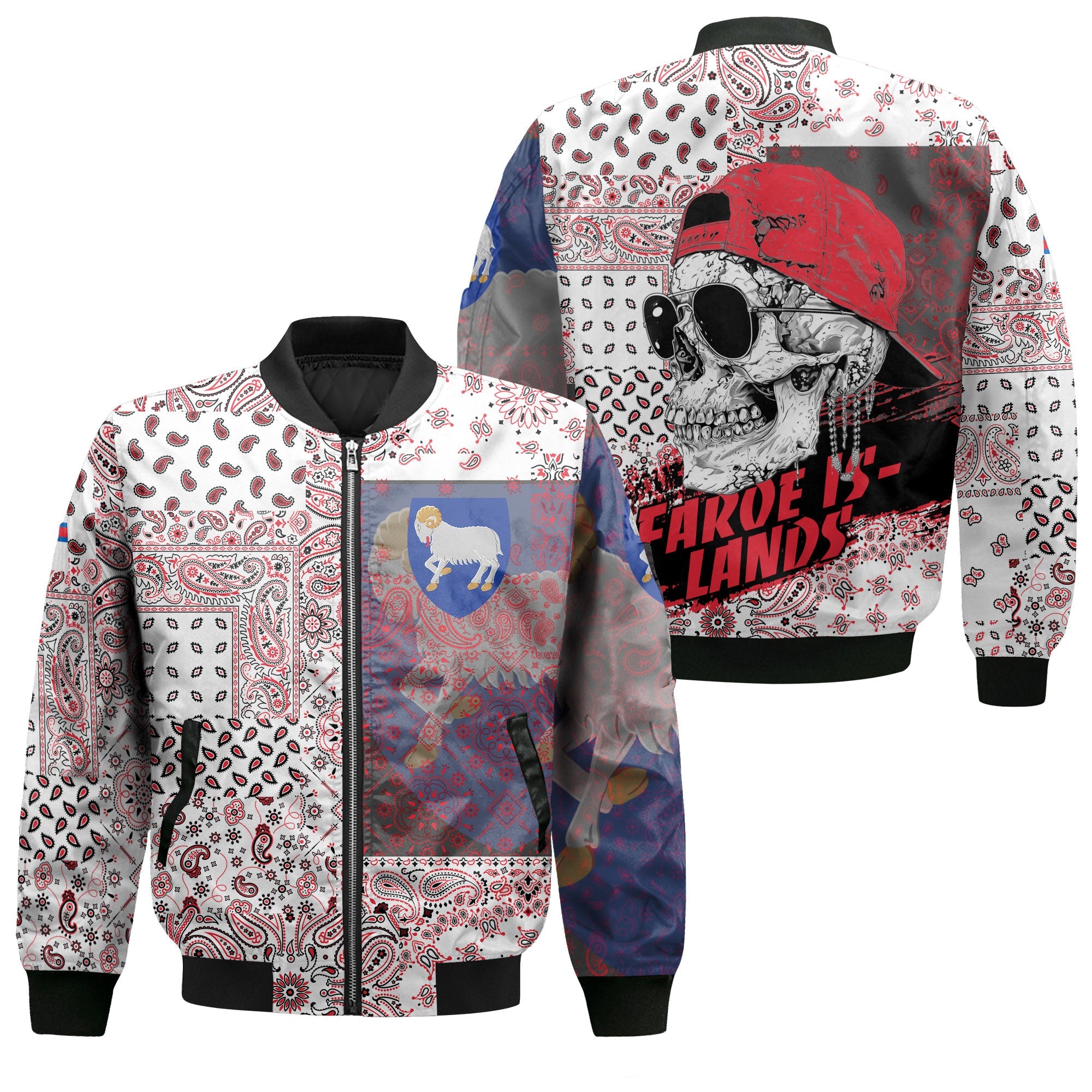 Faroe Islands Bomber Jacket Paisley Flag And Skull Style 1