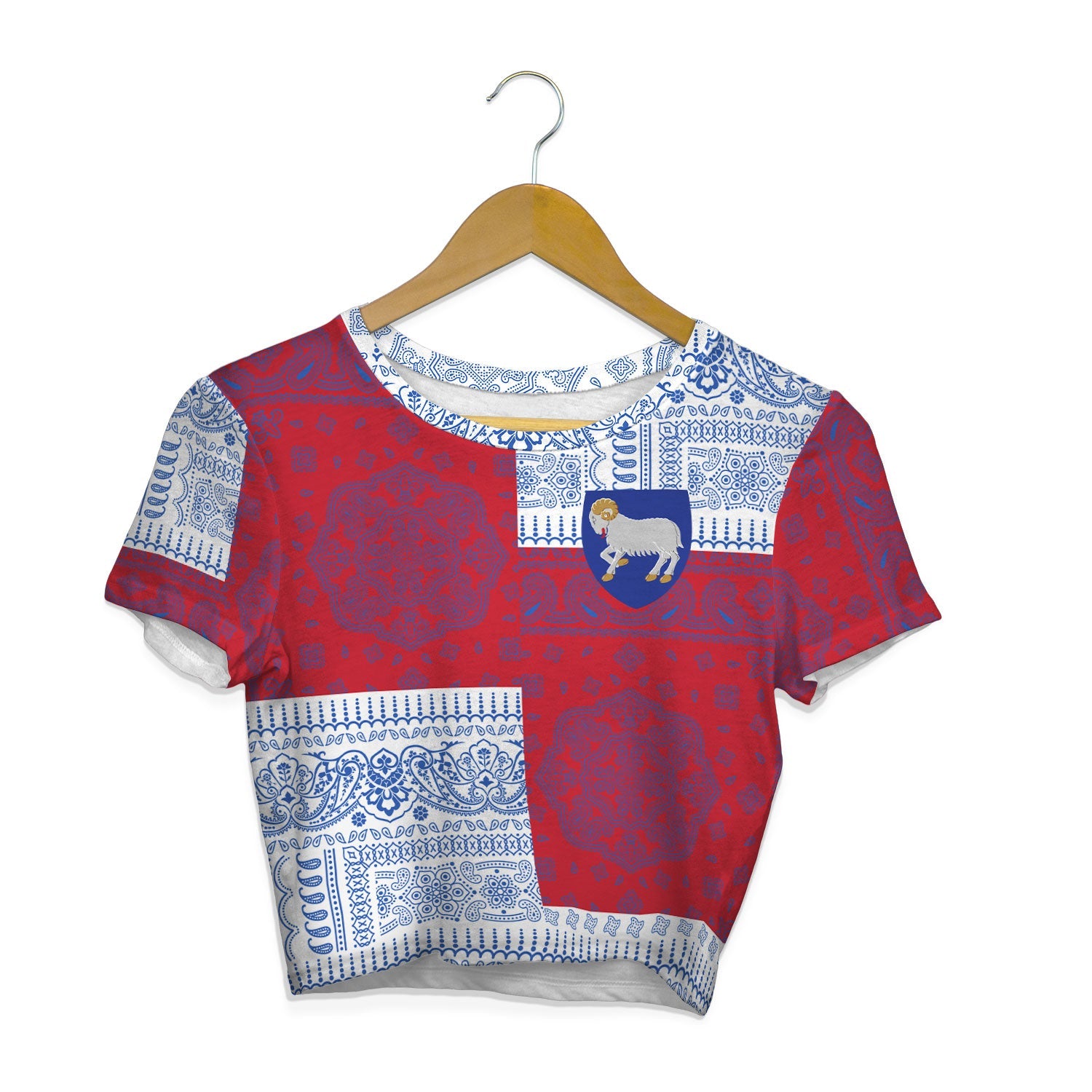 Faroe Islands Croptop T Shirt Flag And Paisley Basic Style 1