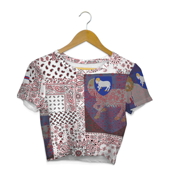 Faroe Islands Croptop T Shirt Paisley Flag And Skull Style 1