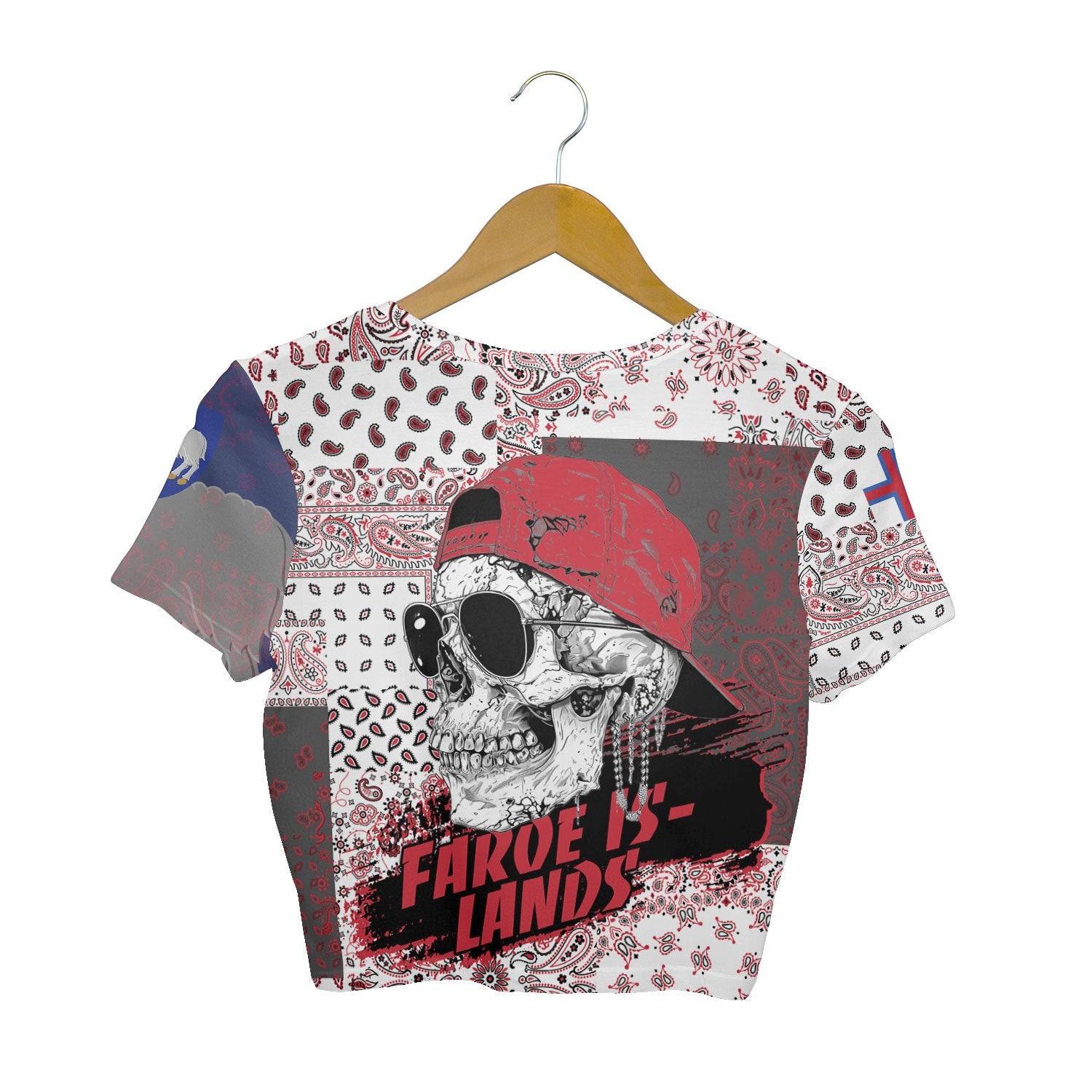 Faroe Islands Croptop T Shirt Paisley Flag And Skull Style 2