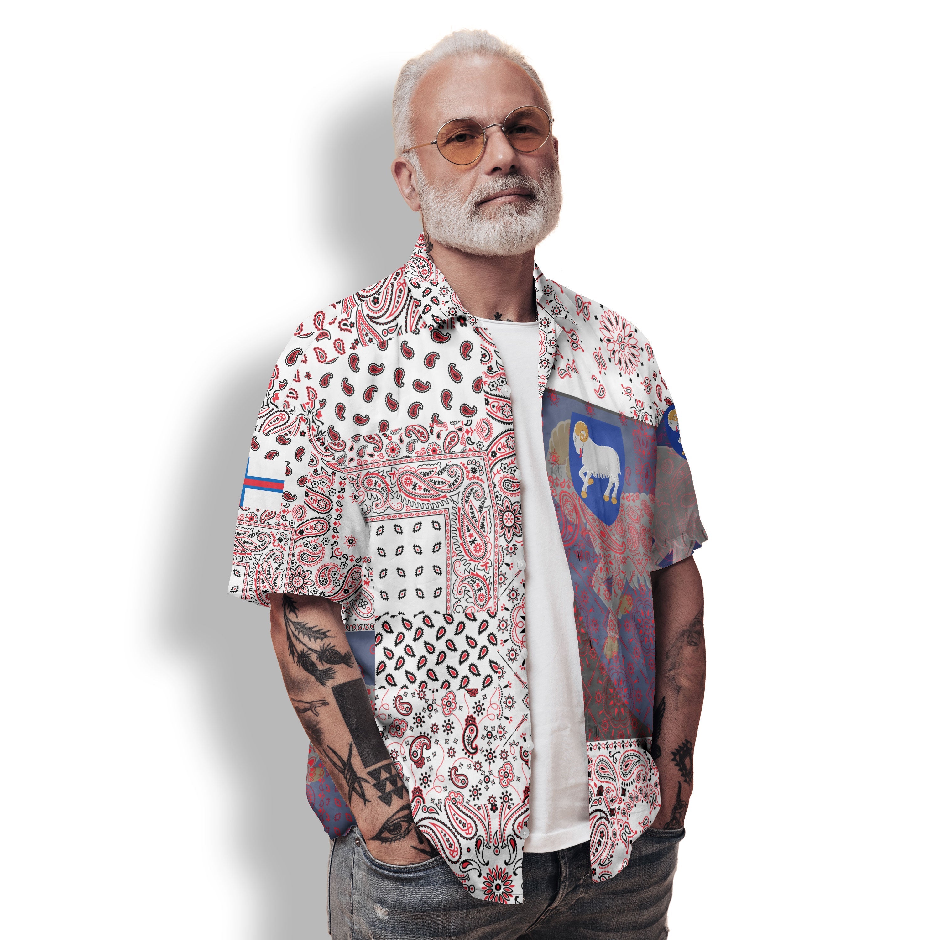 Faroe Islands Hawaiian Shirt Paisley Flag And Skull Style 2