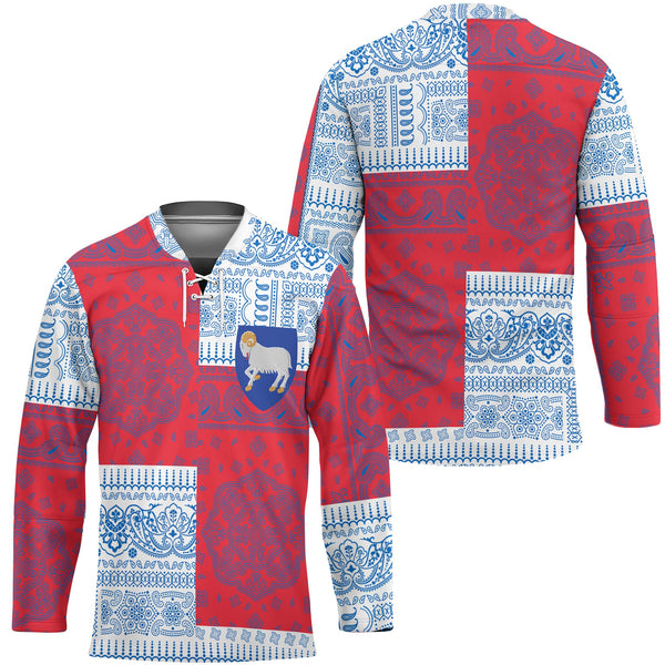 Faroe Islands Hockey Jersey Flag And Paisley Basic Style 1