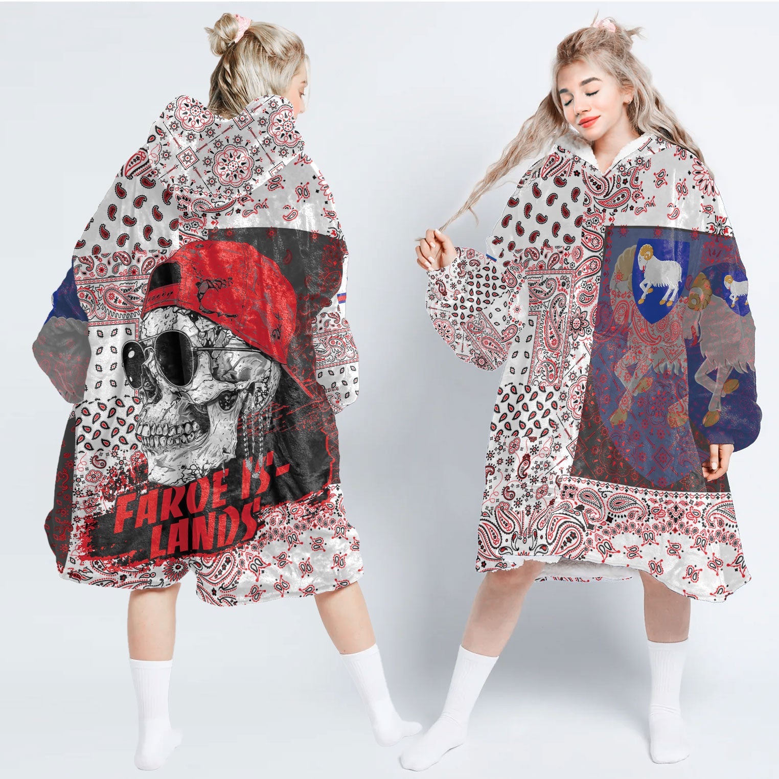 Faroe Islands Hoodie Blanket Paisley Flag And Skull Style 1