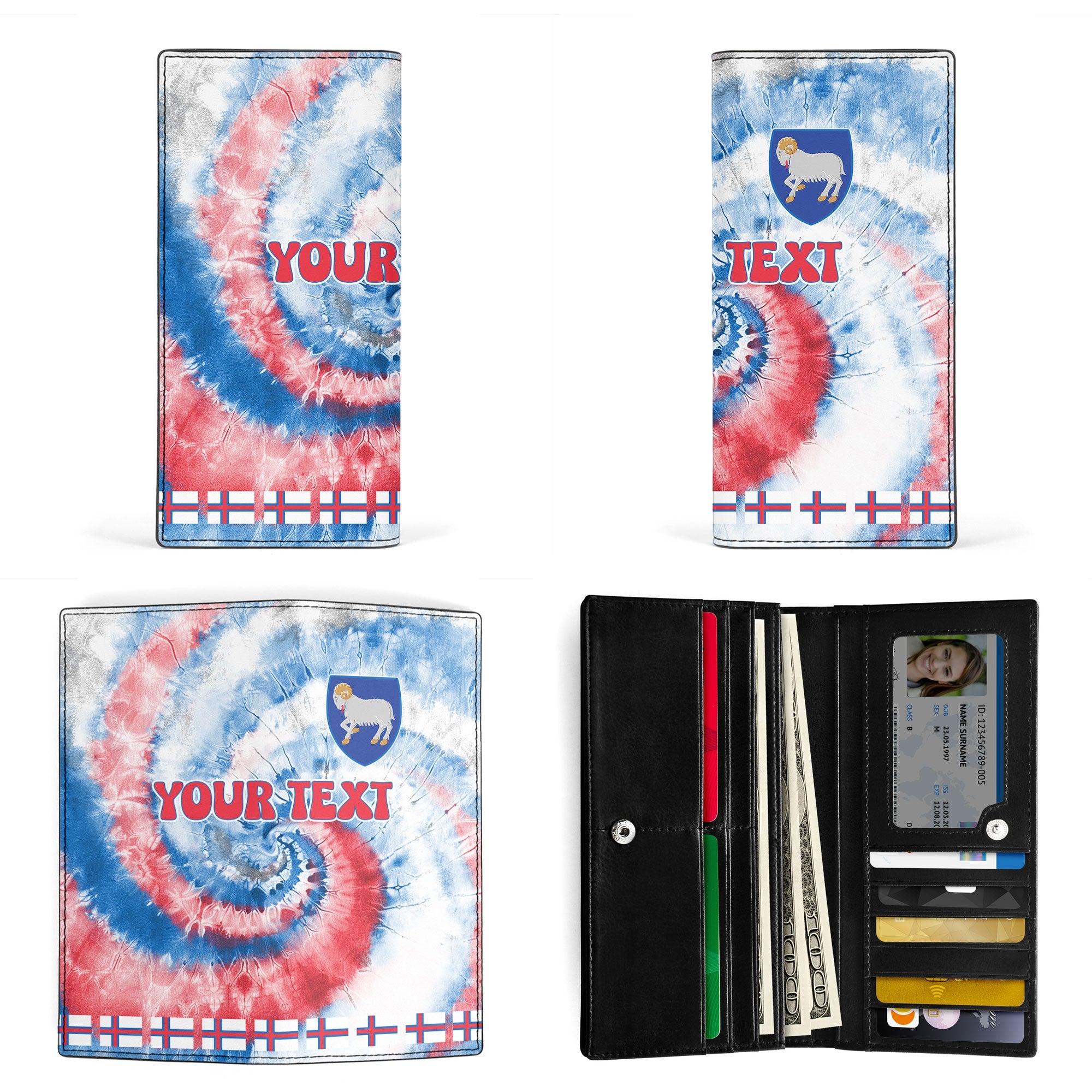 Faroe Islands Leather Wallet Custom Tie Dye Style 3