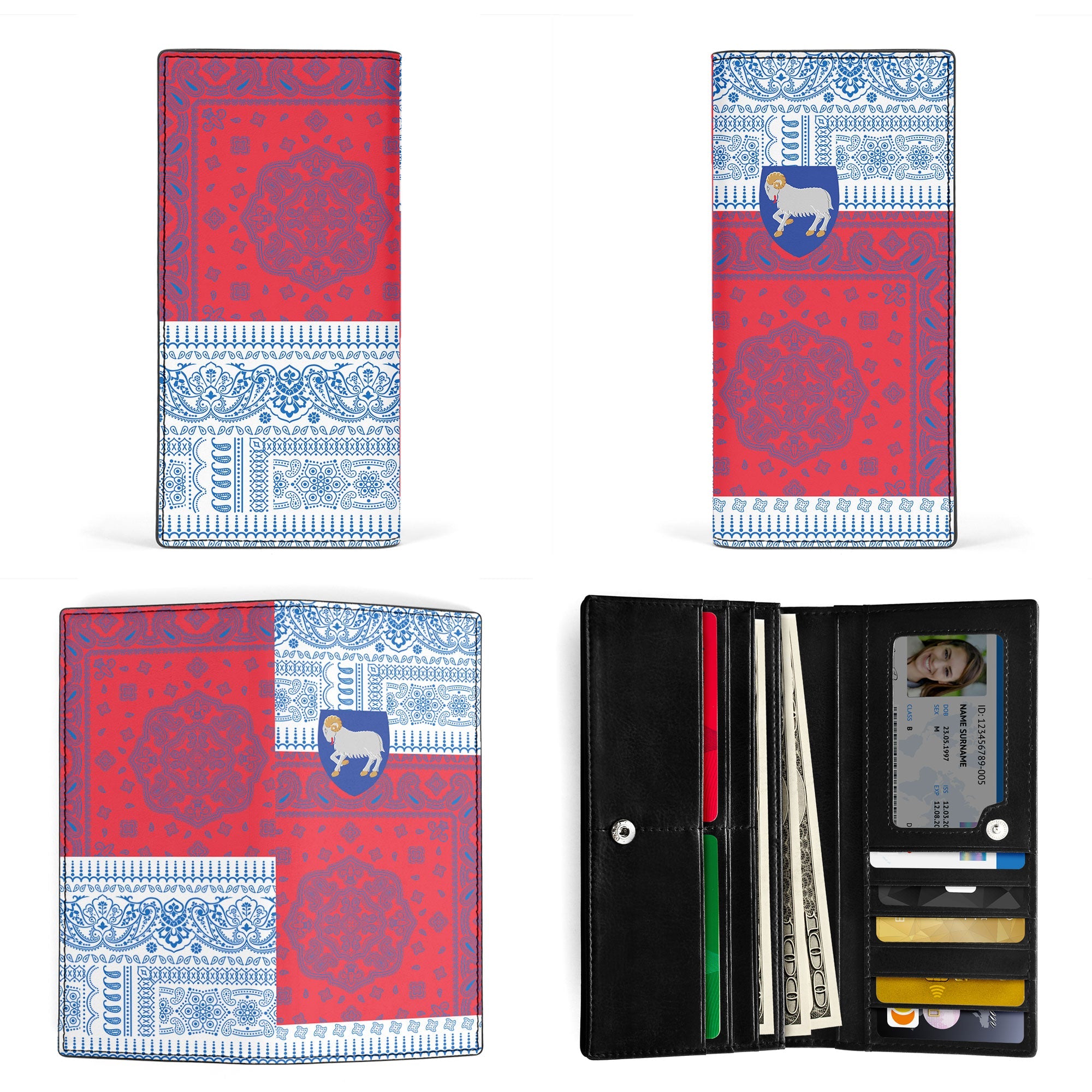 Faroe Islands Leather Wallet Flag And Paisley Basic Style 3