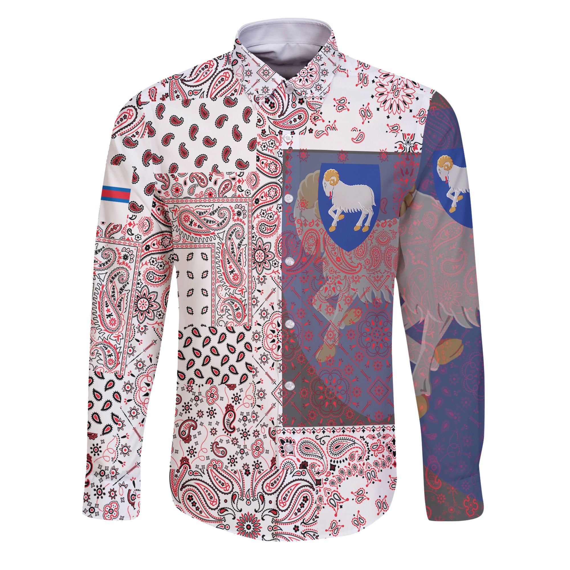 Faroe Islands Long Sleeve Button Shirt Paisley Flag And Skull Style 1