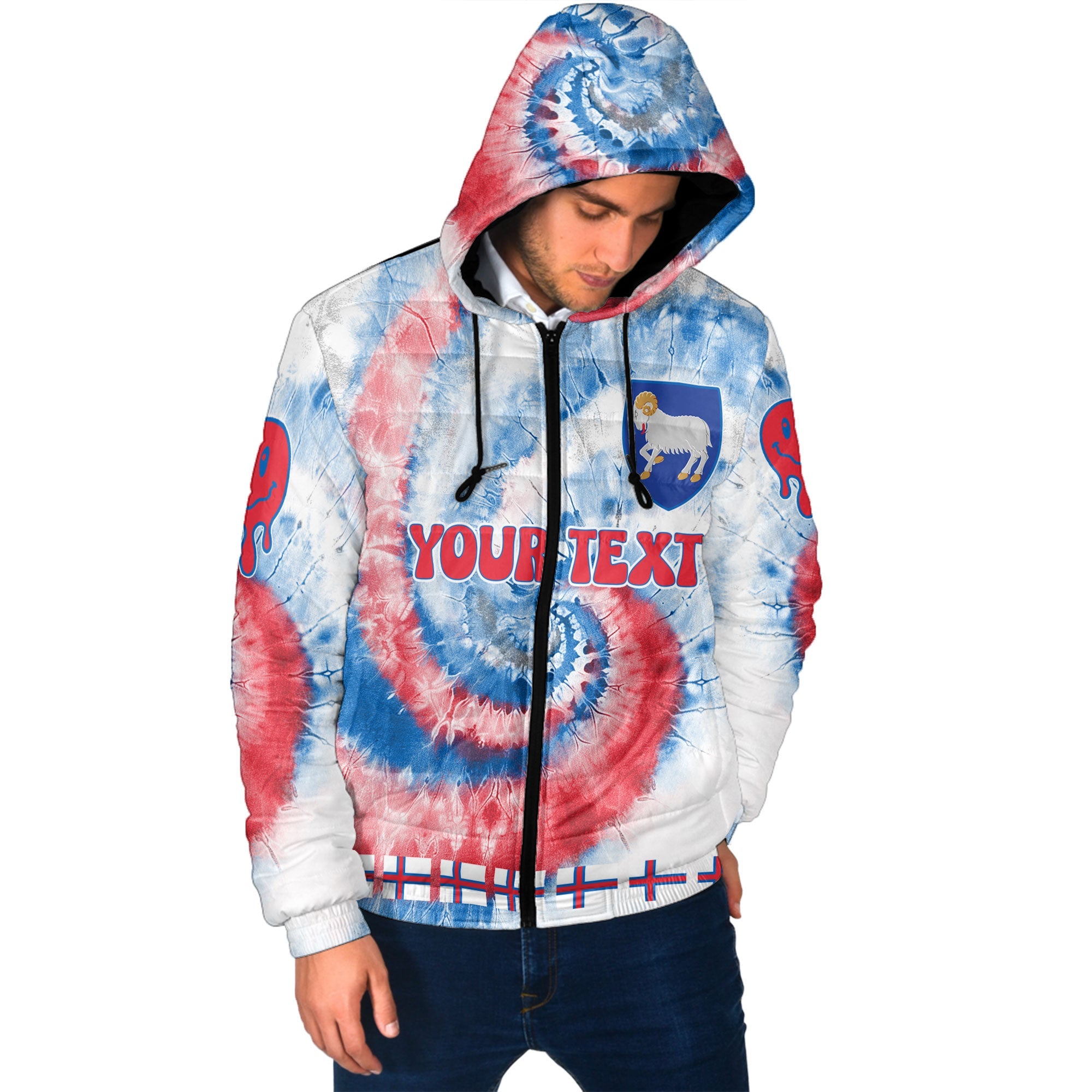 Faroe Islands Men Hooded Padded Jacket Custom Tie Dye Style 2