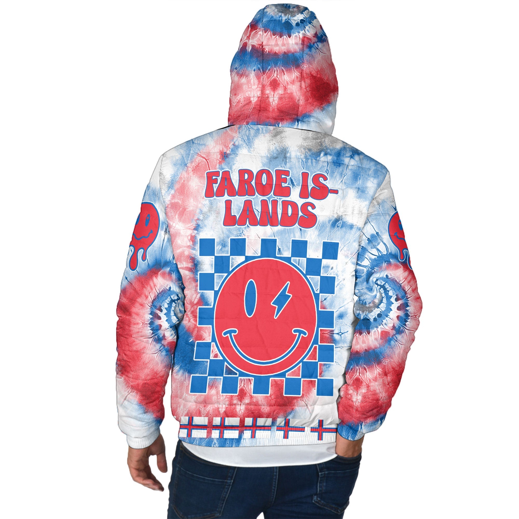 Faroe Islands Men Hooded Padded Jacket Custom Tie Dye Style 3