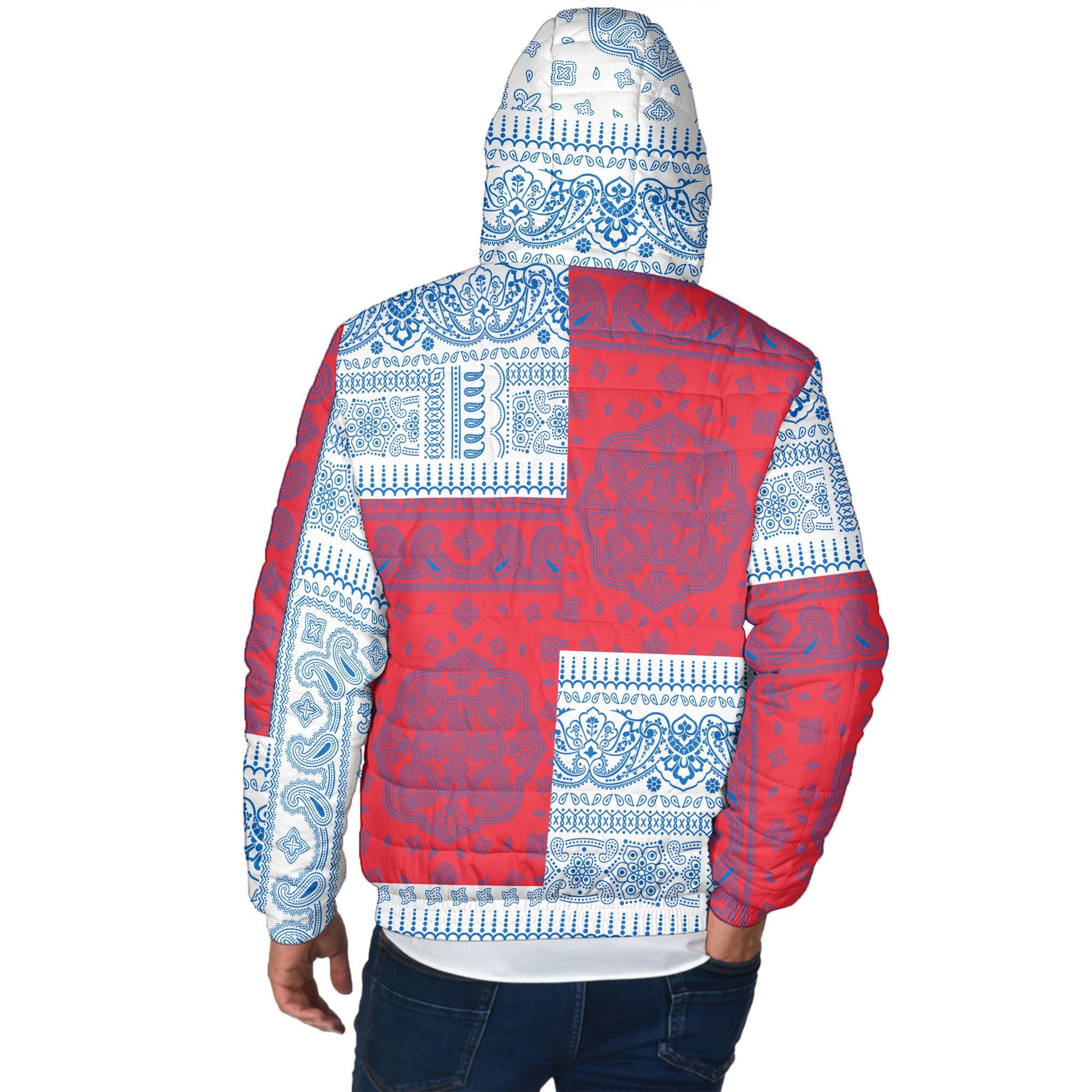 Faroe Islands Men Hooded Padded Jacket Flag And Paisley Basic Style 3