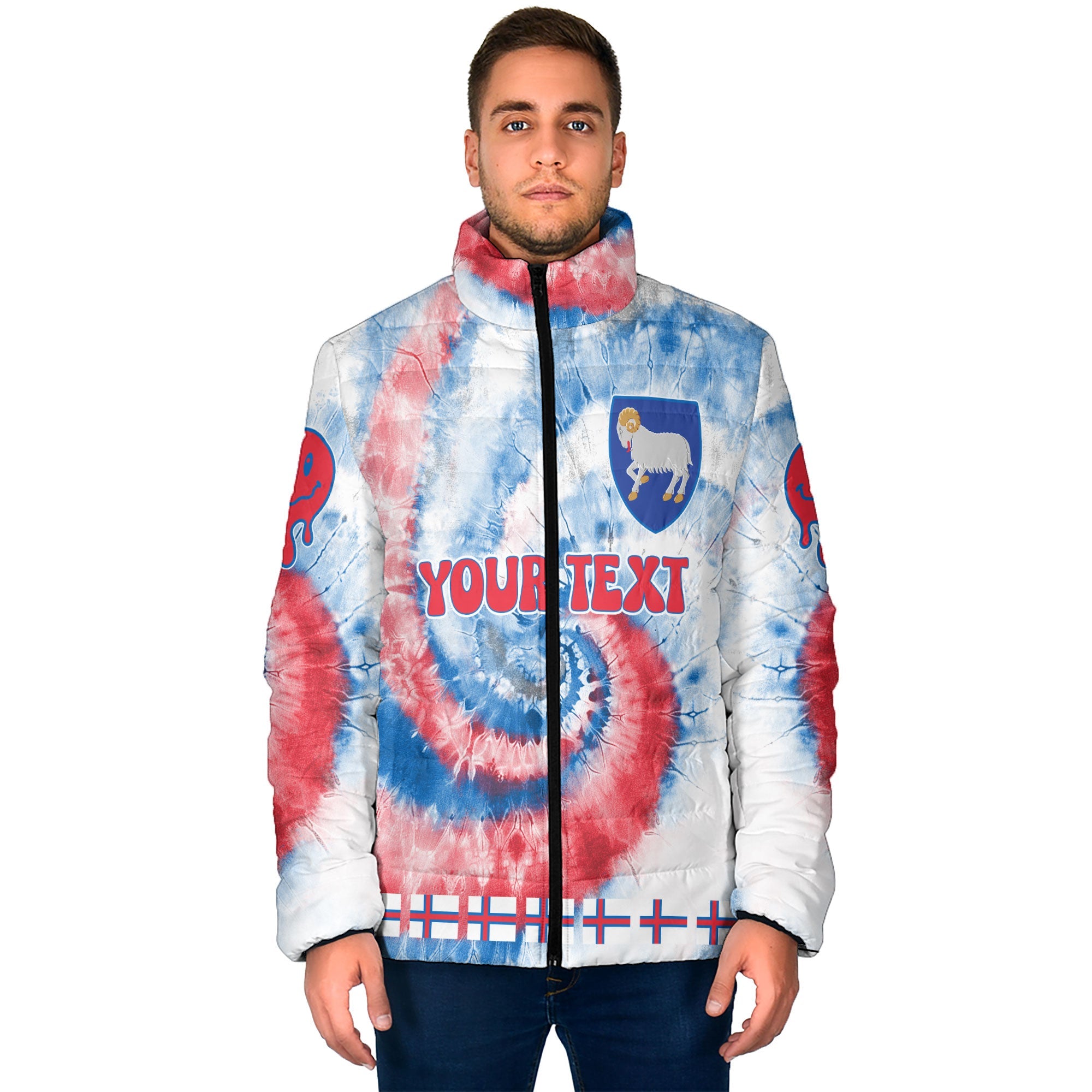 Faroe Islands Men Padded Jacket Custom Tie Dye Style 1