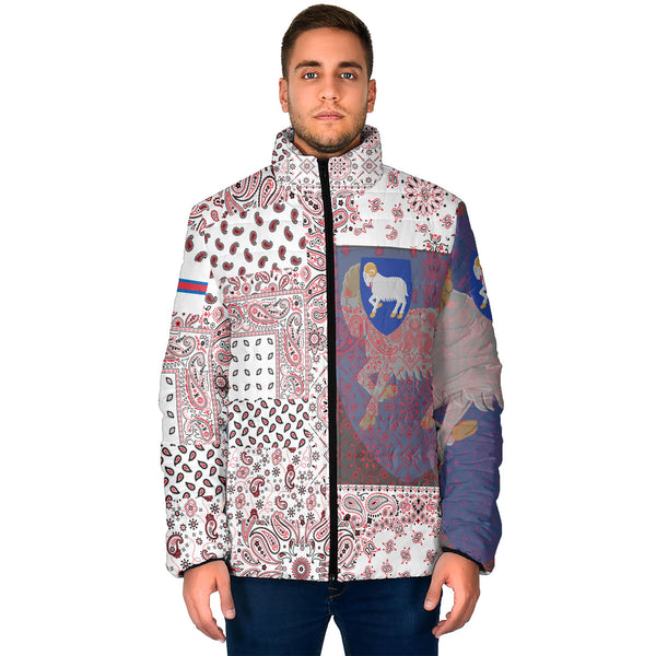 Faroe Islands Men Padded Jacket Paisley Flag And Skull Style 1