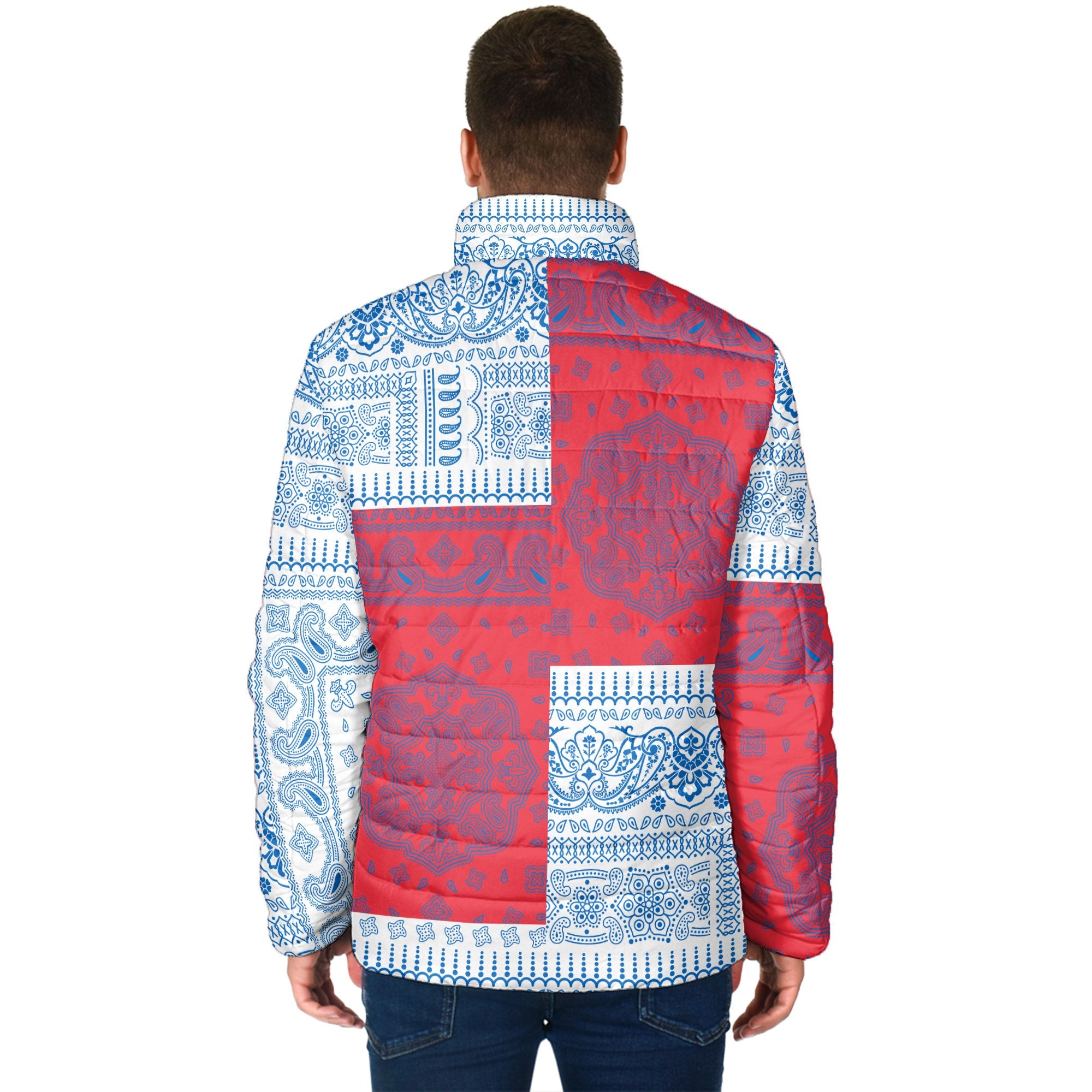 Faroe Islands Men Padded Jacket Flag And Paisley Basic Style 2