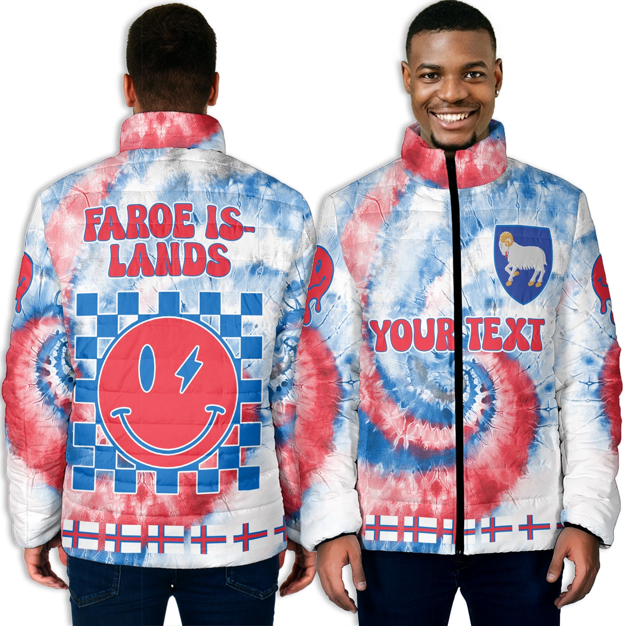 Faroe Islands Men Padded Jacket Custom Tie Dye Style 3