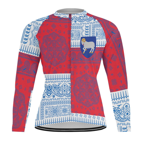 Faroe Islands Raglan Men Cycling Jersey Long Sleeve Flag And Paisley Basic Style 1