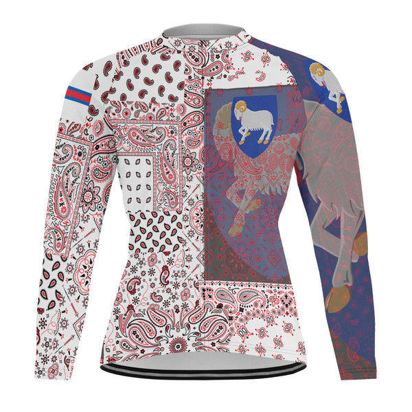 Faroe Islands Raglan Men Cycling Jersey Long Sleeve Paisley Flag And Skull Style 1