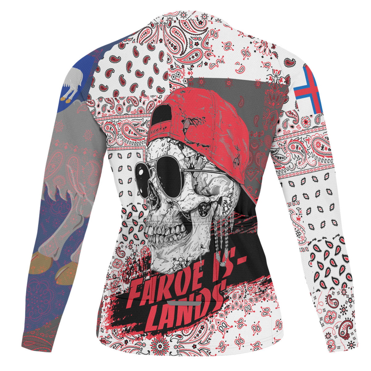 Faroe Islands Raglan Men Cycling Jersey Long Sleeve Paisley Flag And Skull Style 2