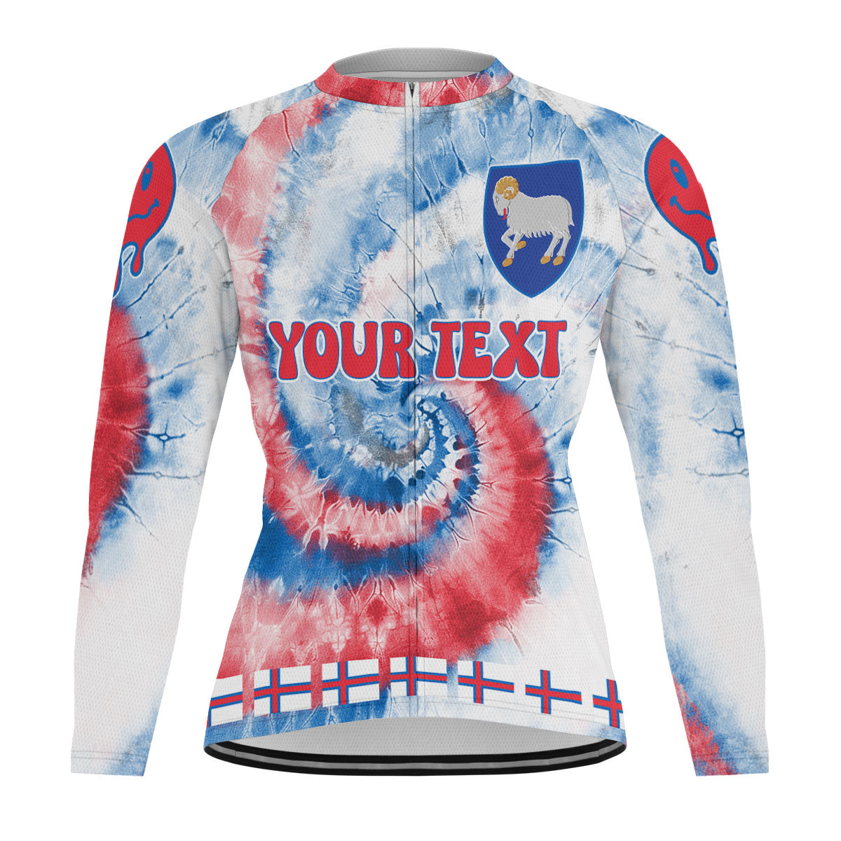 Faroe Islands Raglan Men Cycling Jersey Long Sleeve Custom Tie Dye Style 2