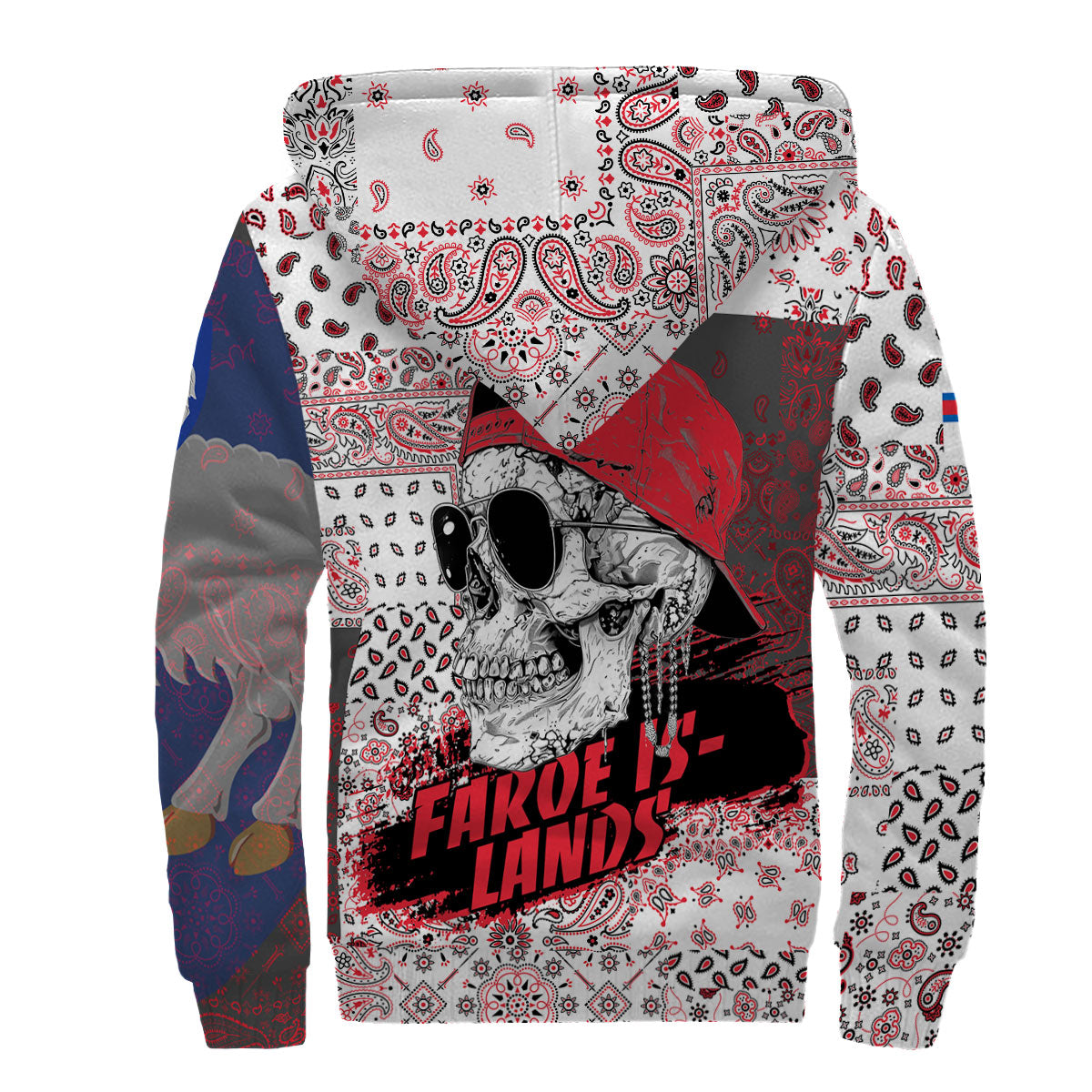 Faroe Islands Sherpa Hoodie Paisley Flag And Skull Style 2