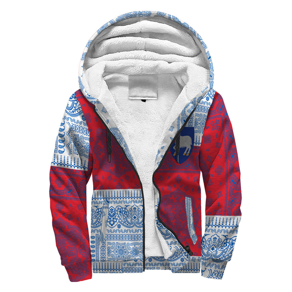 Faroe Islands Sherpa Hoodie Flag And Paisley Basic Style 3