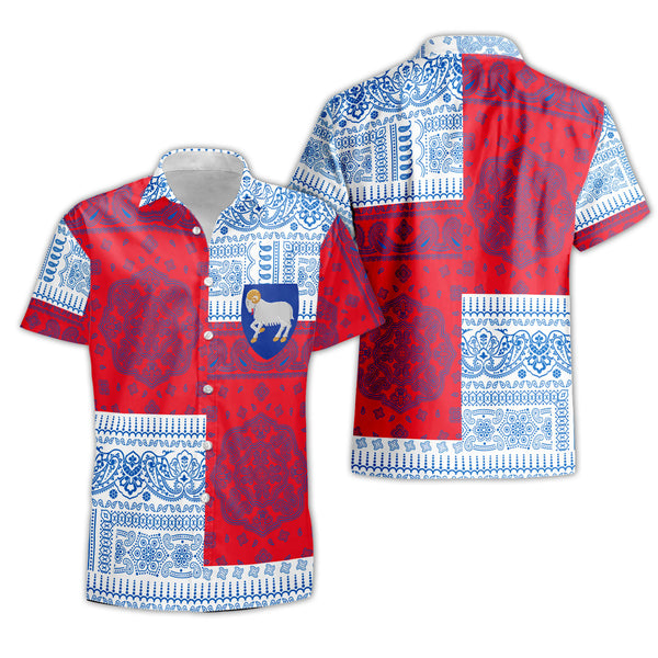 Faroe Islands Short Sleeve Shirt Flag And Paisley Basic Style 1