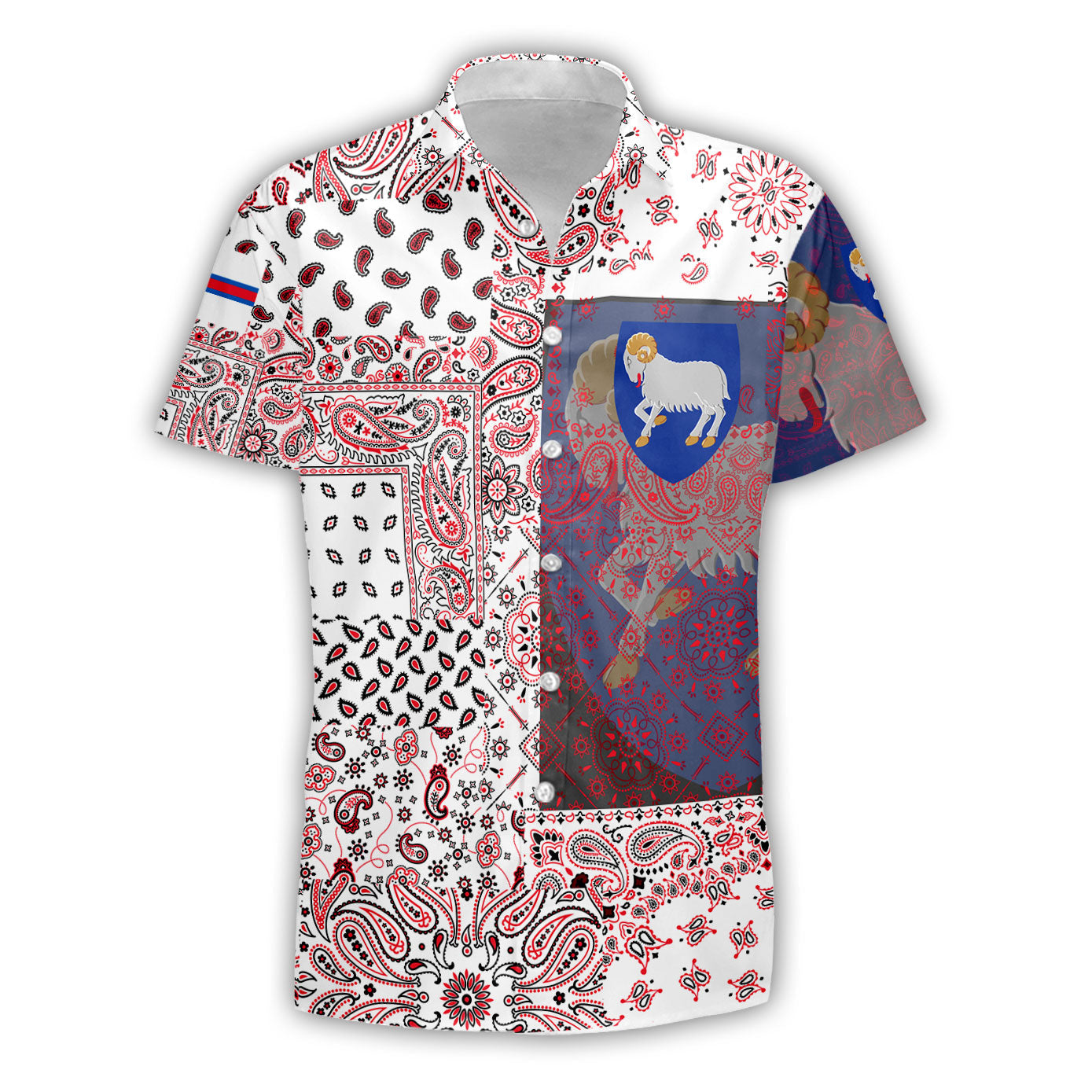 Faroe Islands Short Sleeve Shirt Paisley Flag And Skull Style 1