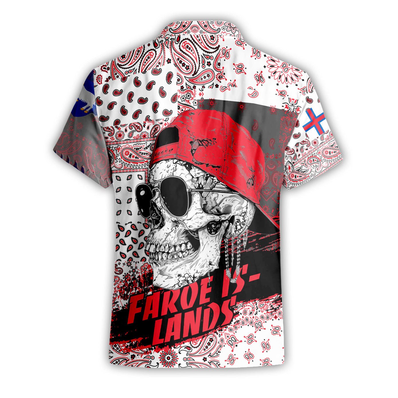 Faroe Islands Short Sleeve Shirt Paisley Flag And Skull Style 2