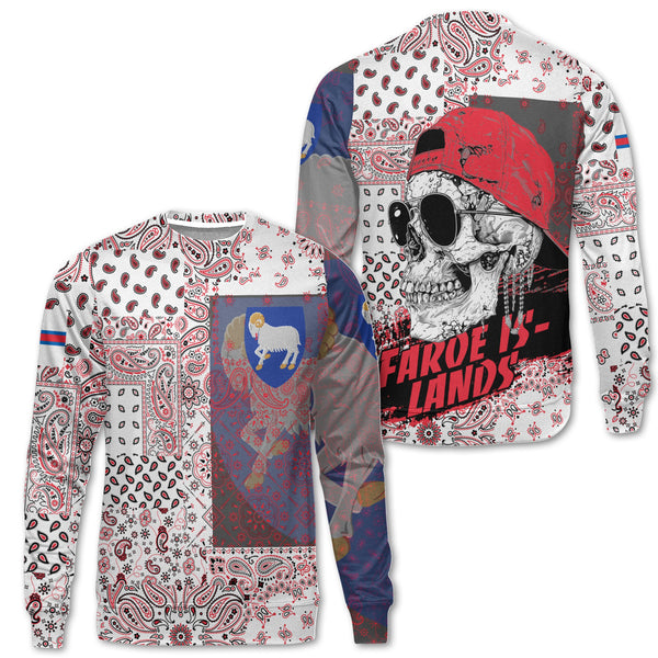 Faroe Islands Sweatshirt Paisley Flag And Skull Style 1