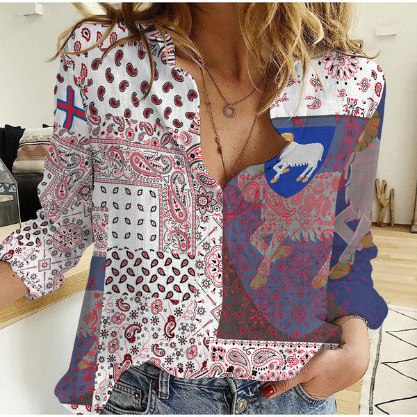 Faroe Islands Women Casual Shirt Paisley Flag And Skull Style 1