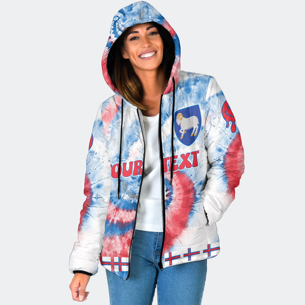 Faroe Islands Women Hooded Padded Jacket Custom Tie Dye Style 1