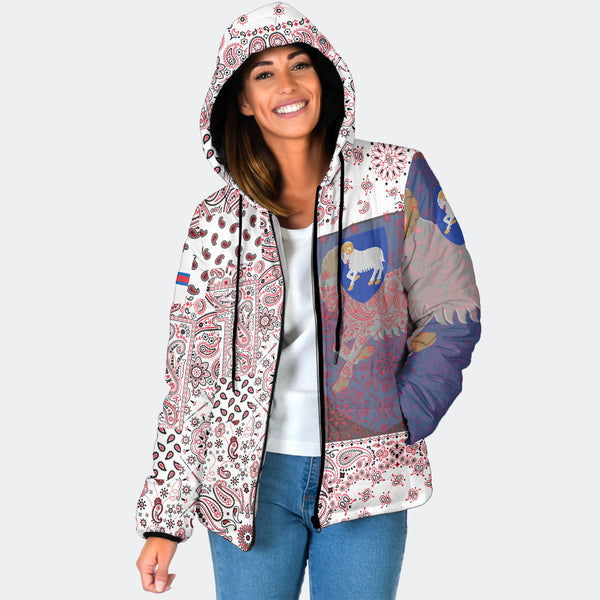 Faroe Islands Women Hooded Padded Jacket Paisley Flag And Skull Style 1