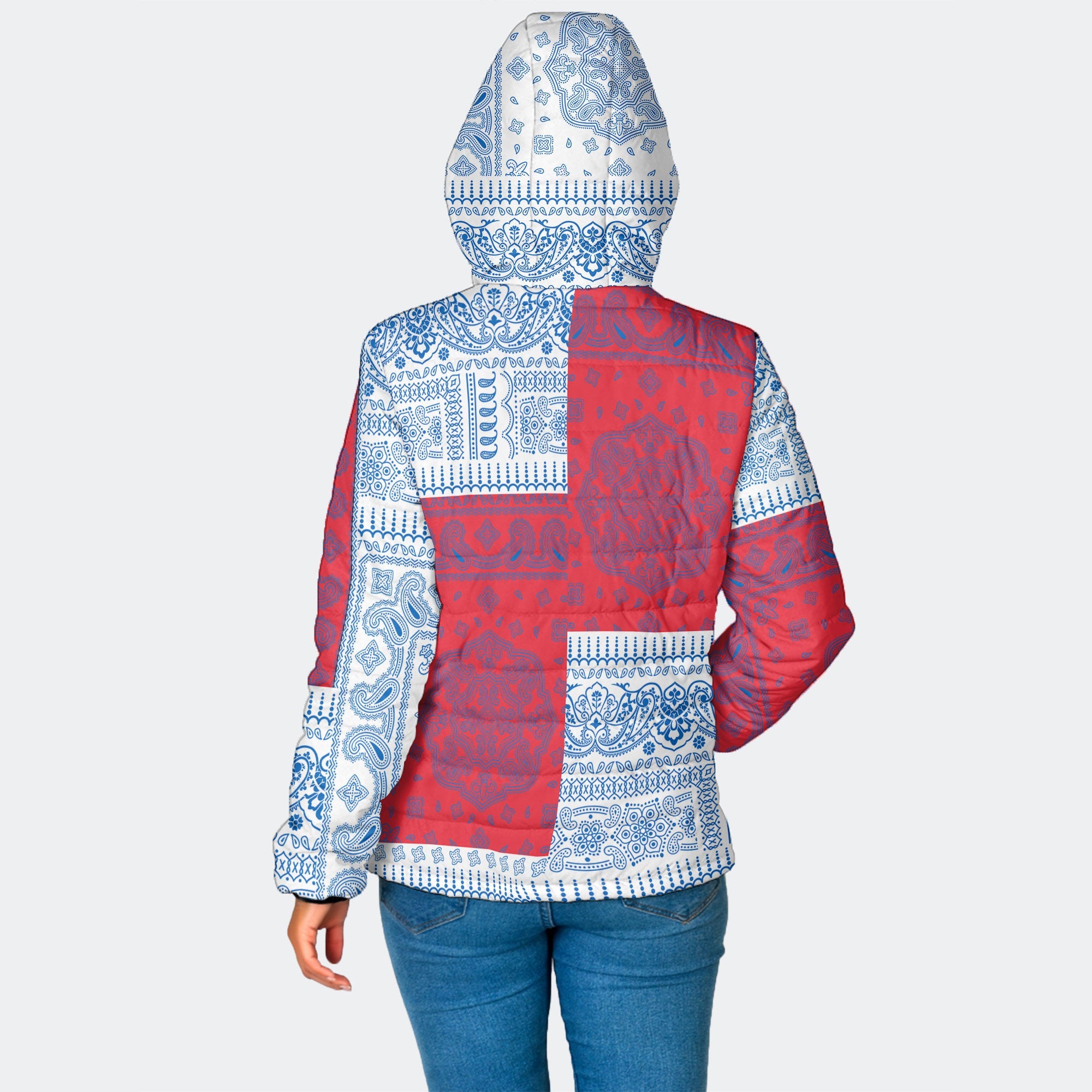 Faroe Islands Women Hooded Padded Jacket Flag And Paisley Basic Style 2