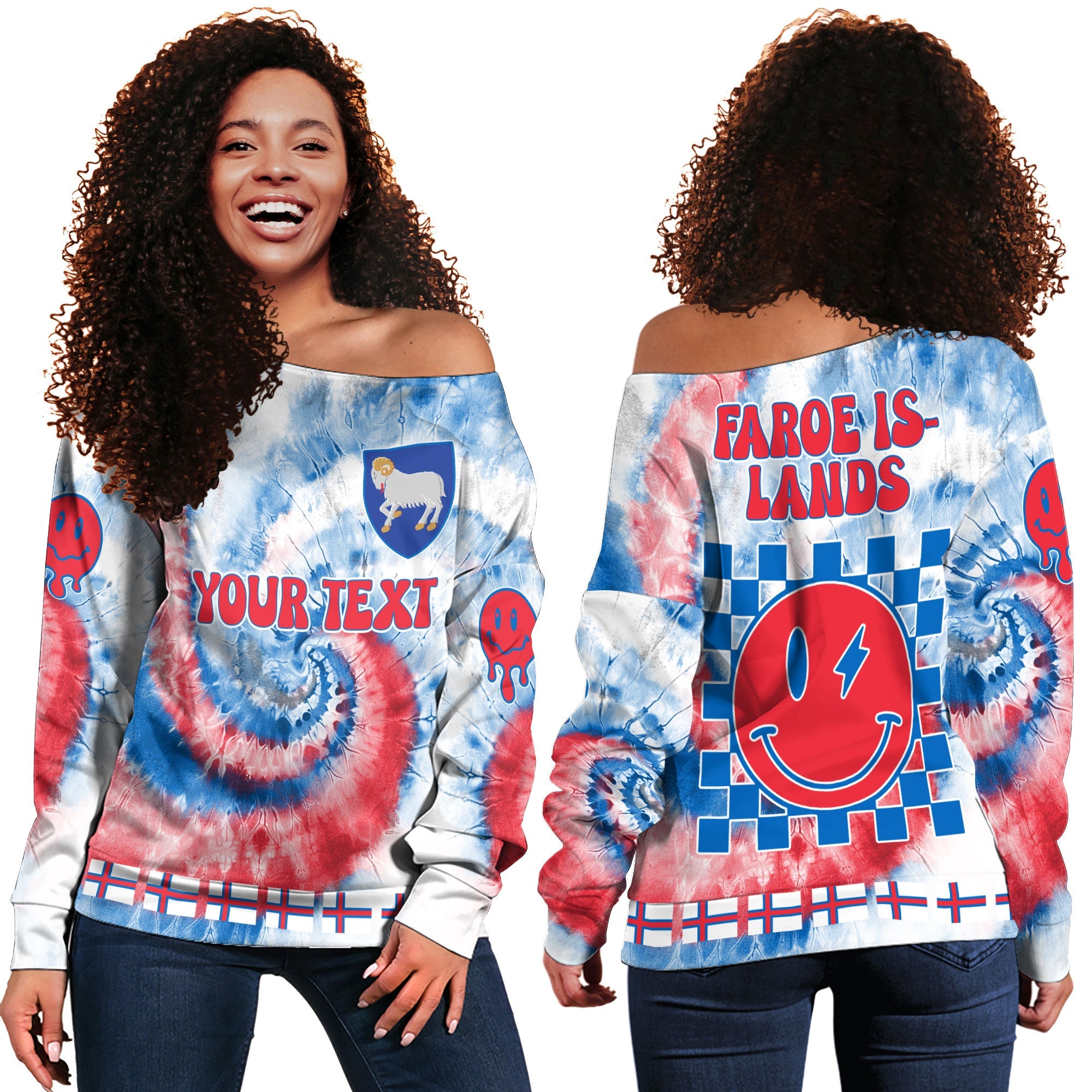 Faroe Islands Women Off Shoulder Sweatshirt Custom Tie Dye Style 2