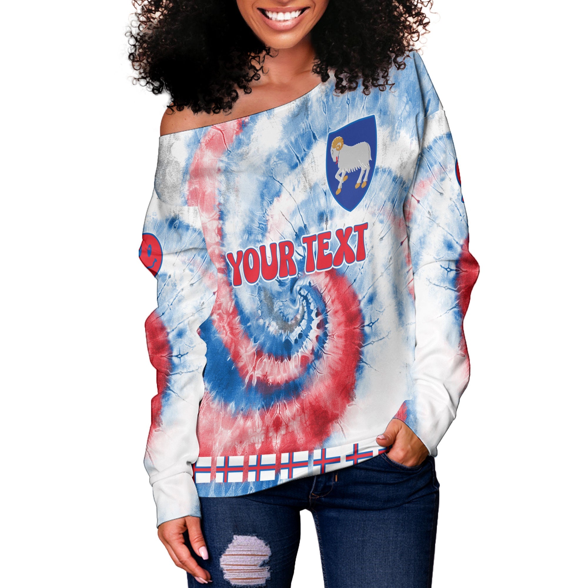 Faroe Islands Women Off Shoulder Sweatshirt Custom Tie Dye Style 3