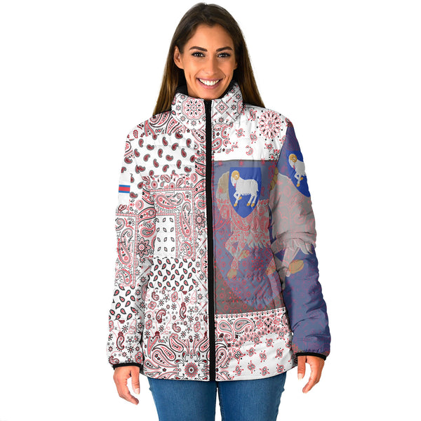 Faroe Islands Women Padded Jacket Paisley Flag And Skull Style 1