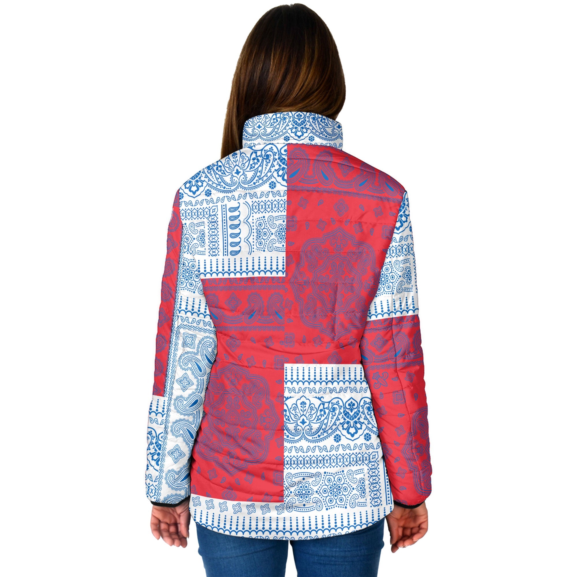 Faroe Islands Women Padded Jacket Flag And Paisley Basic Style 2