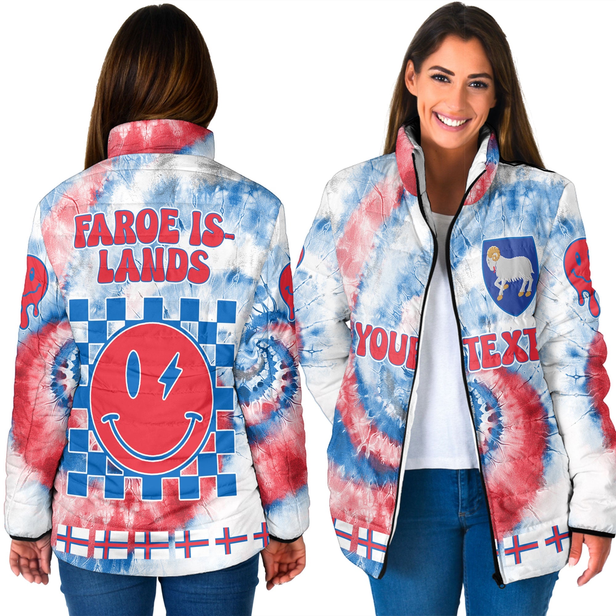 Faroe Islands Women Padded Jacket Custom Tie Dye Style 3