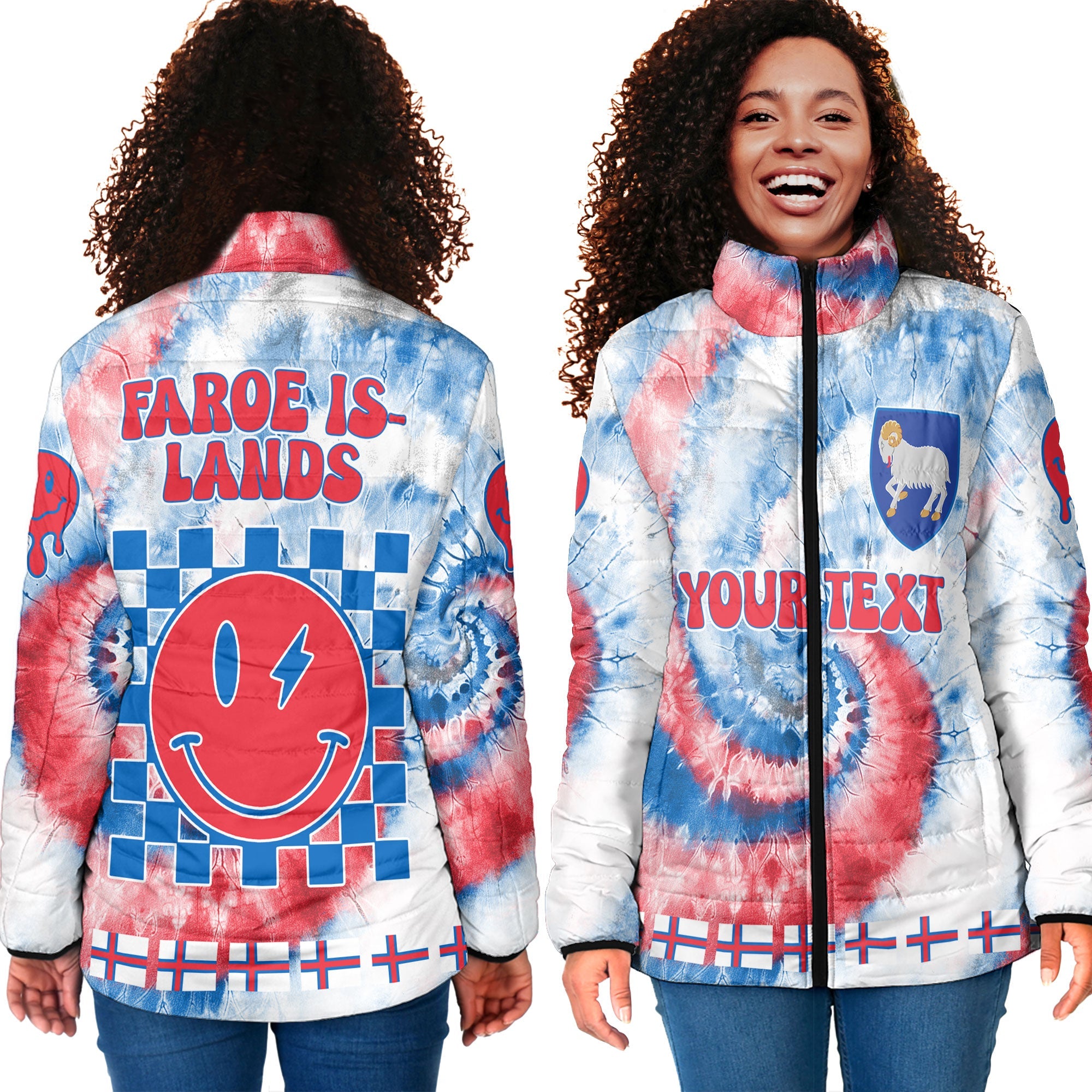 Faroe Islands Women Padded Jacket Custom Tie Dye Style 4