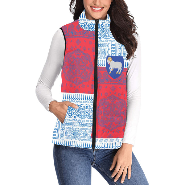 Faroe Islands Women Padded Jacket Vest Flag And Paisley Basic Style 1