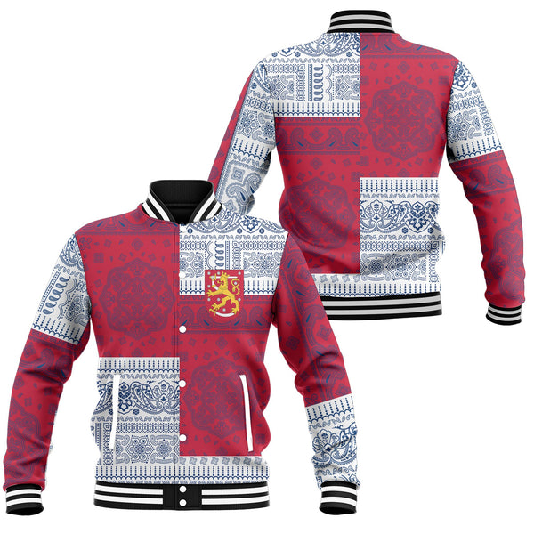 Finland Baseball Jacket Flag And Paisley Basic Style 1