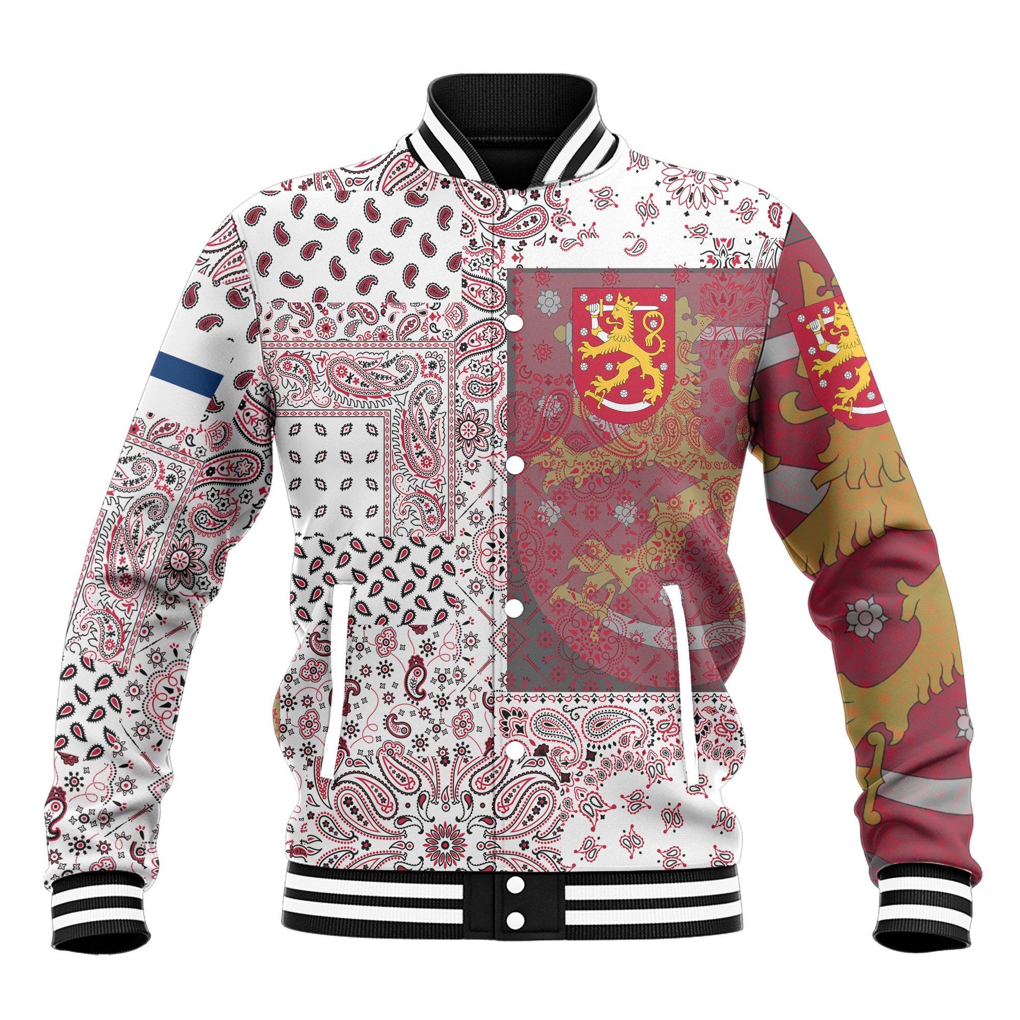 Finland Baseball Jacket Paisley Flag And Skull Style 2