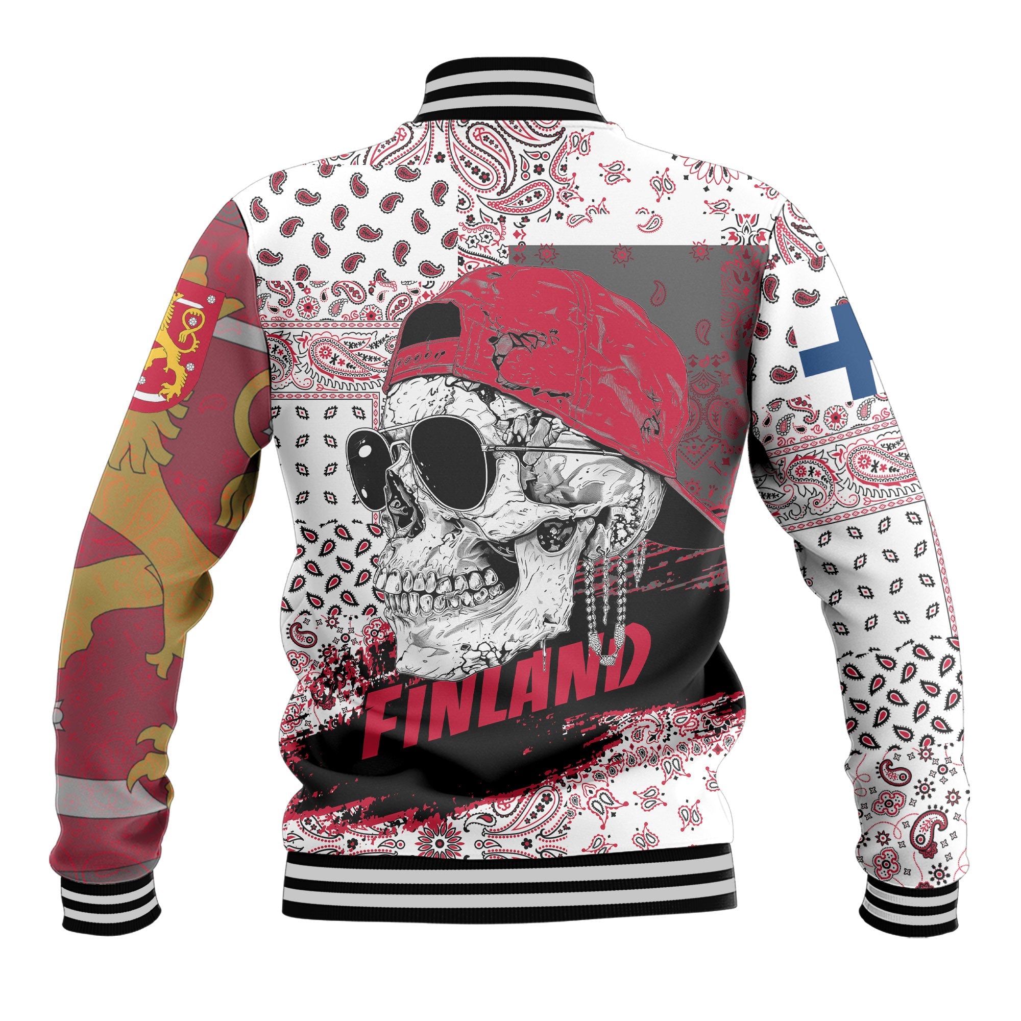 Finland Baseball Jacket Paisley Flag And Skull Style 3